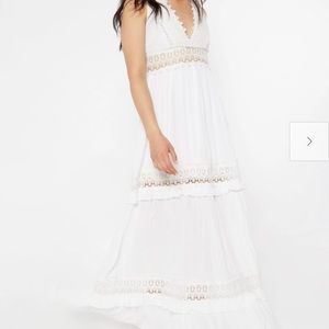 NEW White Crochet Deep V Neck Maxi Dress